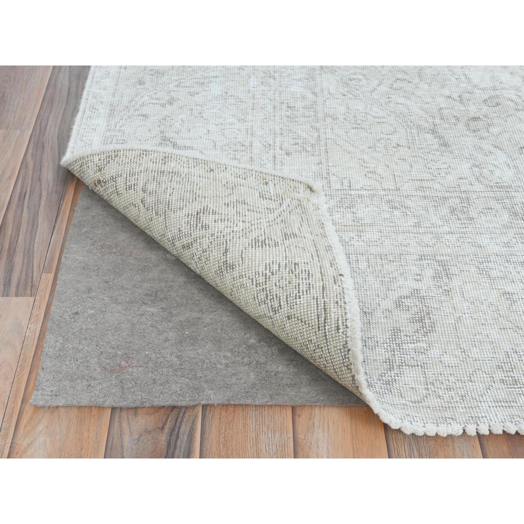 Mid-20th Century Ivory Hand Knotted Vintage Persian Tabriz Sheared Low Distressed Worn Wool Rug For Sale