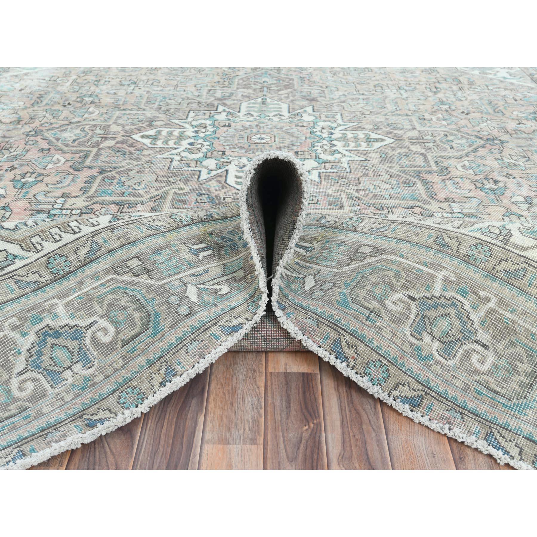 Hand-Knotted Ivory Hand Knotted Vintage Persian Tabriz Sheared Low Distressed Worn Wool Rug For Sale