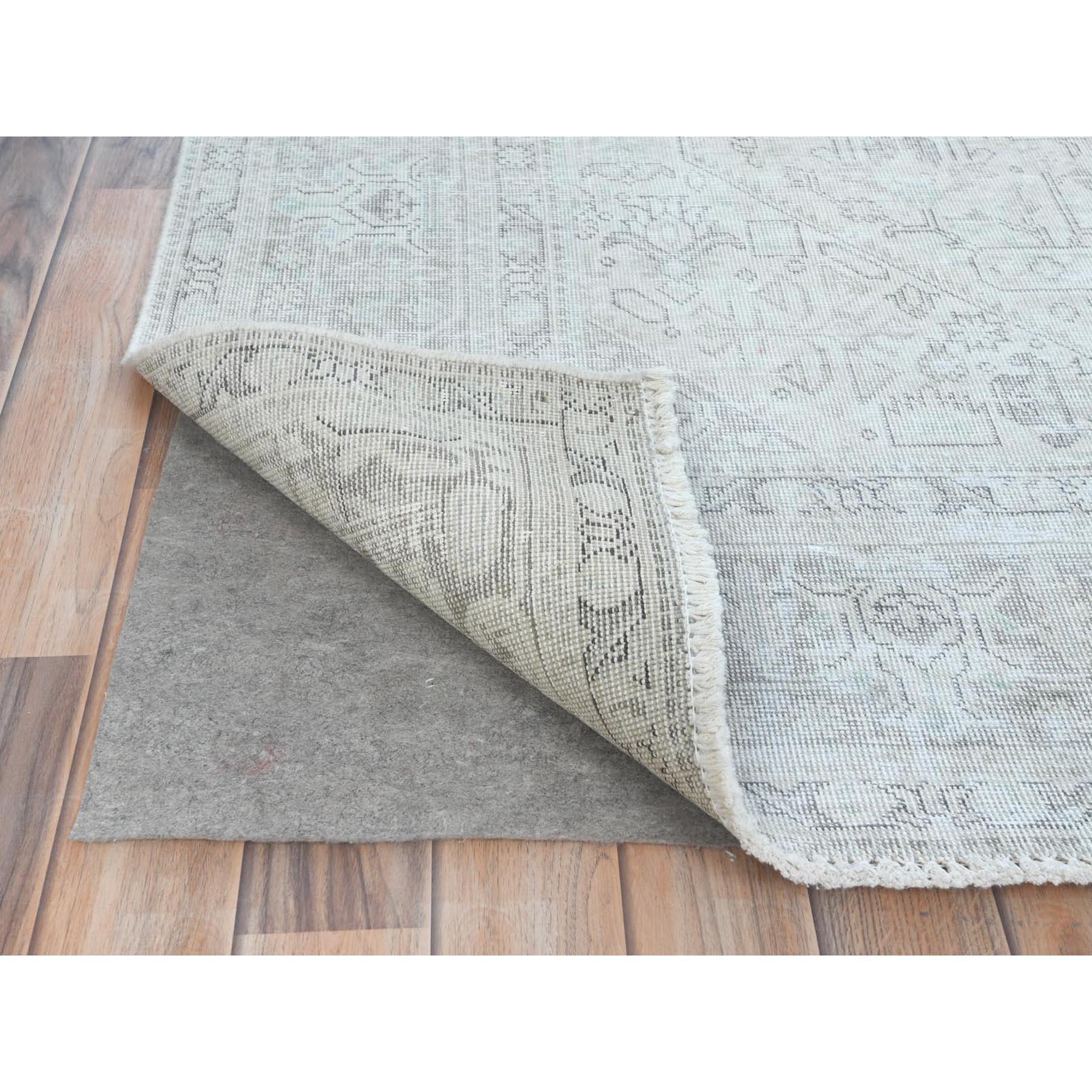 Mid-20th Century Ivory Hand Knotted Vintage Persian Tabriz Worn Wool Distressed Look Rug For Sale