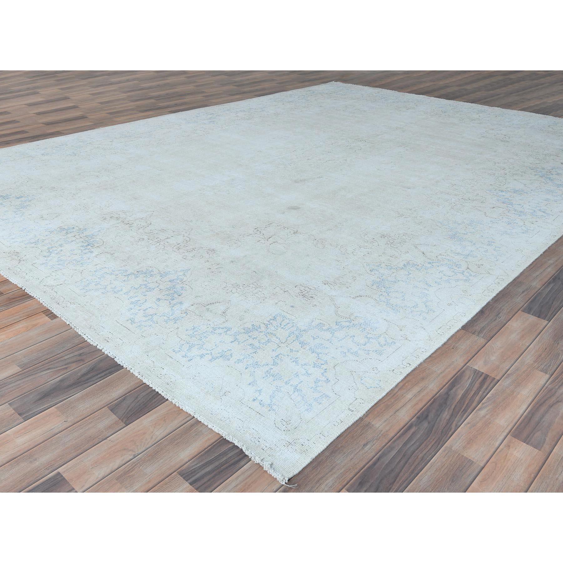 Hand-Knotted Ivory Hand Knotted Worn Wool Shabby Chic Distressed Look Old Persian Kerman Rug For Sale
