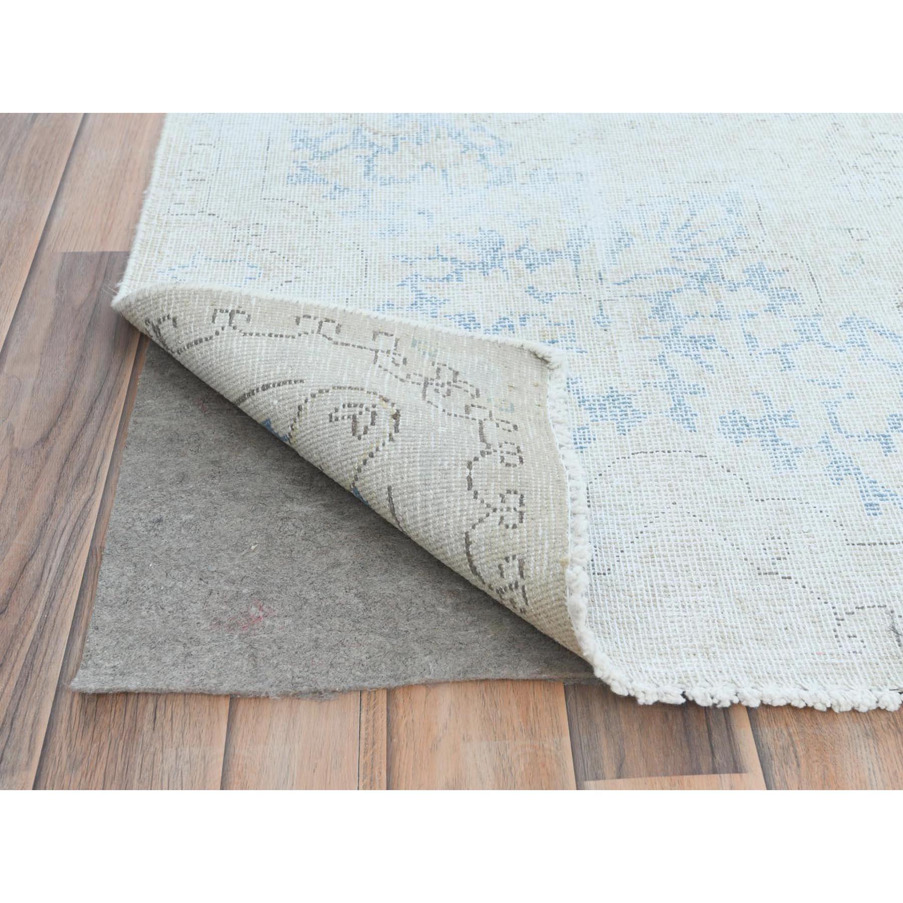 Ivory Hand Knotted Worn Wool Shabby Chic Distressed Look Old Persian Kerman Rug In Good Condition For Sale In Carlstadt, NJ