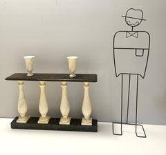 Ivory Hand-Painted Beech Console / Balustrade with a Marble Effect and Two Vases
