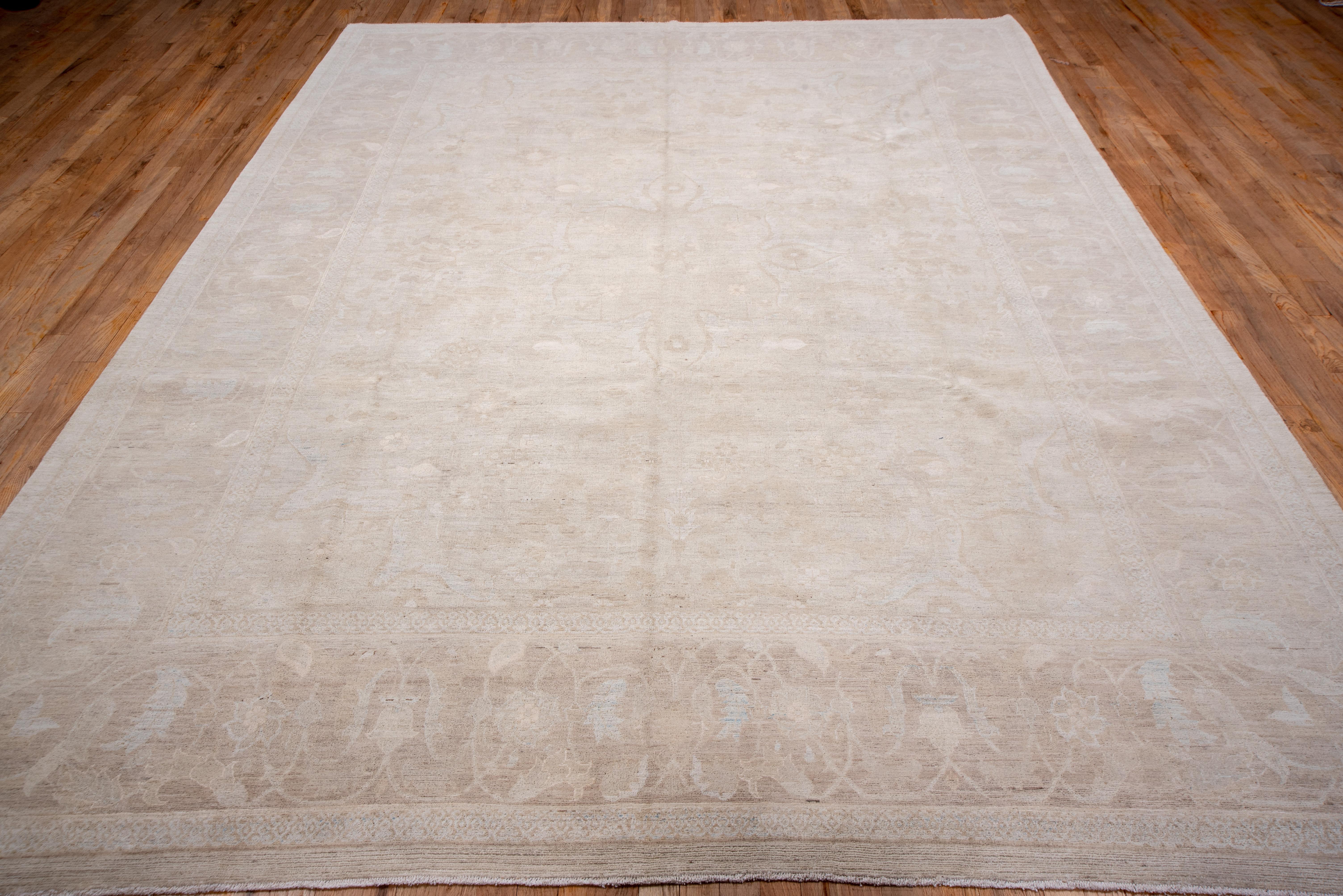 Ivory Hand Knotted Afghan Carpet, Wool and Silk In Excellent Condition For Sale In New York, NY