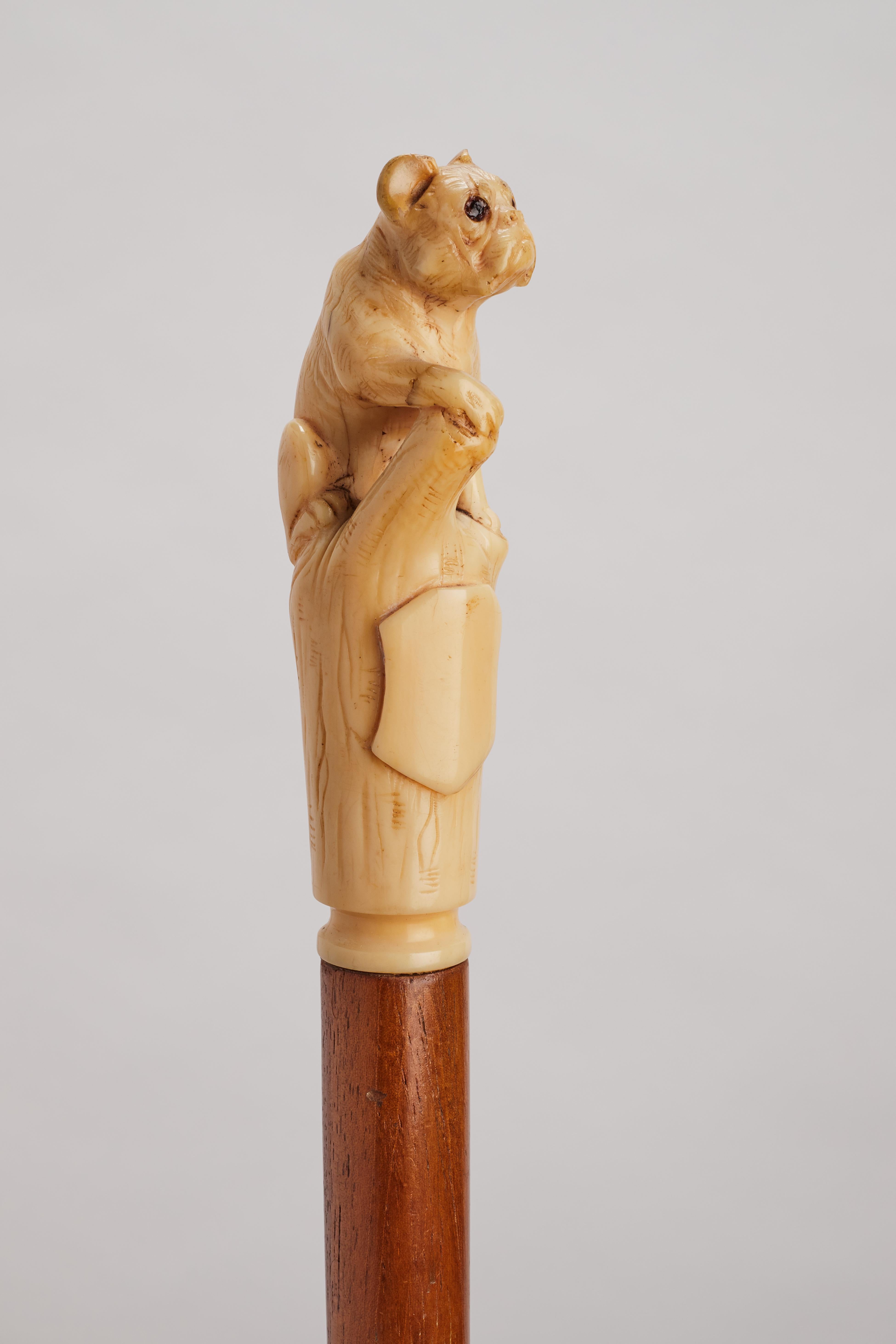 Ivory handle walking stick depicting a French bulldog, France 1880. For Sale 1