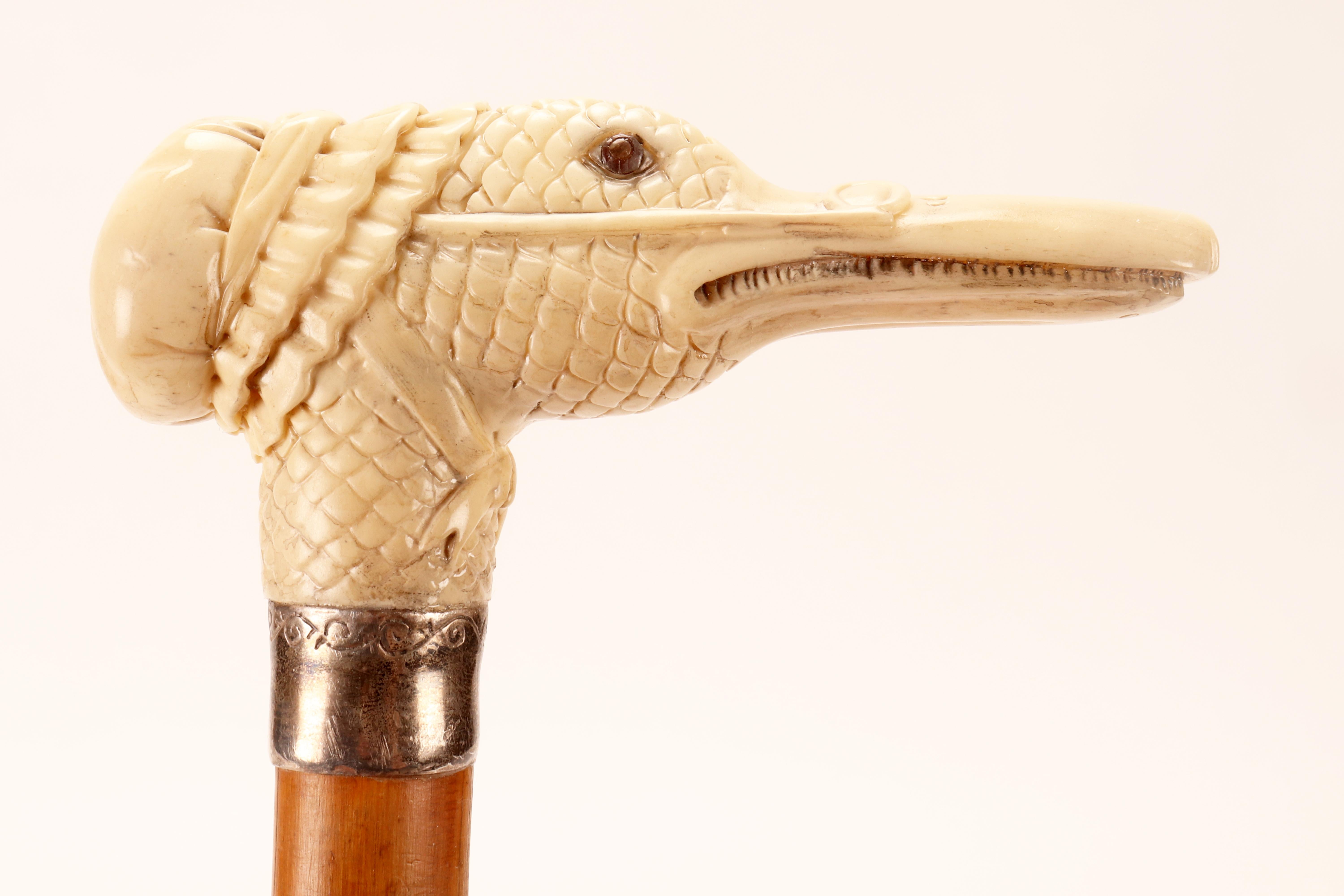 Austrian Ivory handle walking stick depicting a goose head, Austria1880.  For Sale