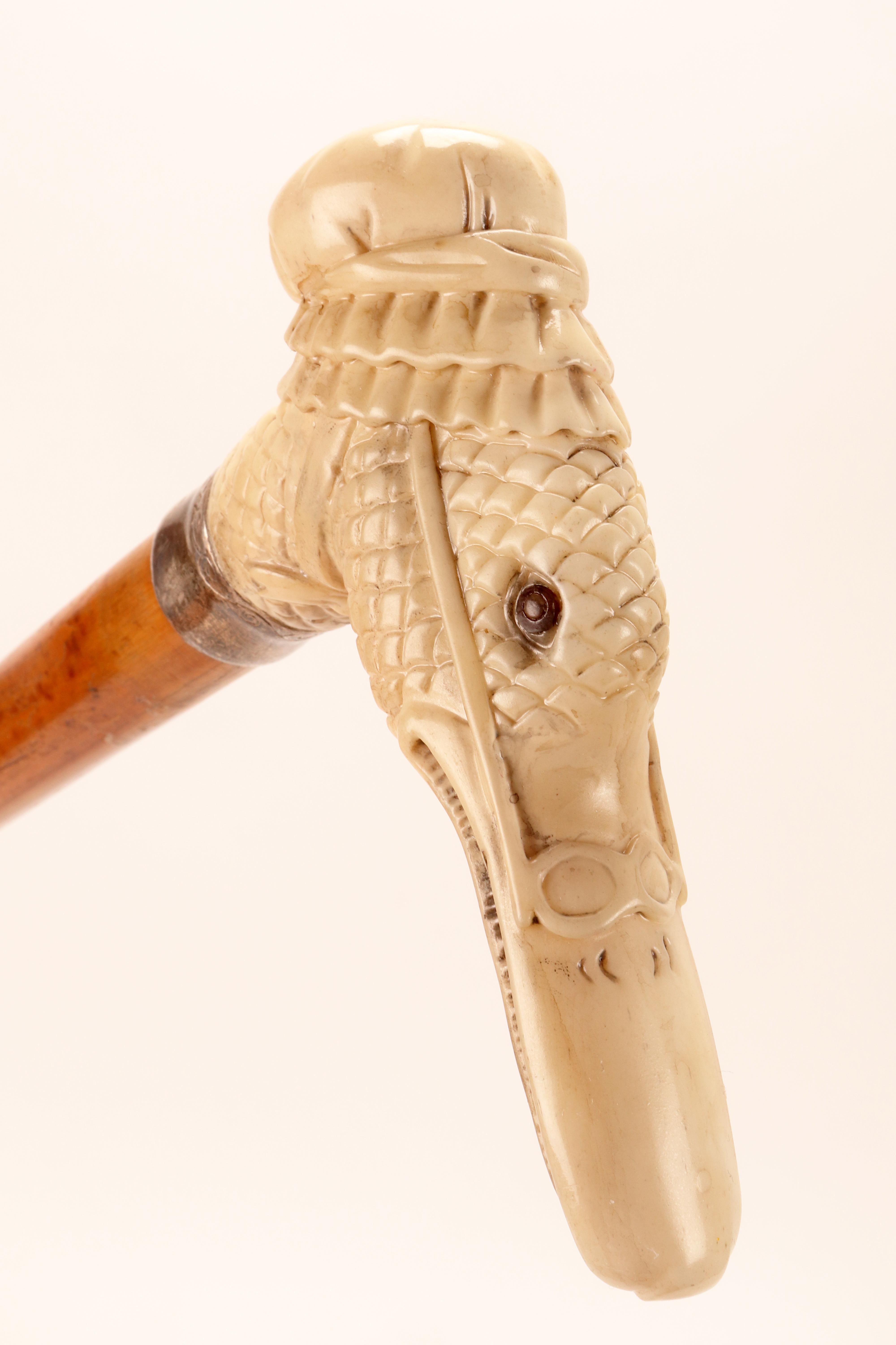 Ivory handle walking stick depicting a goose head, Austria1880.  For Sale 1