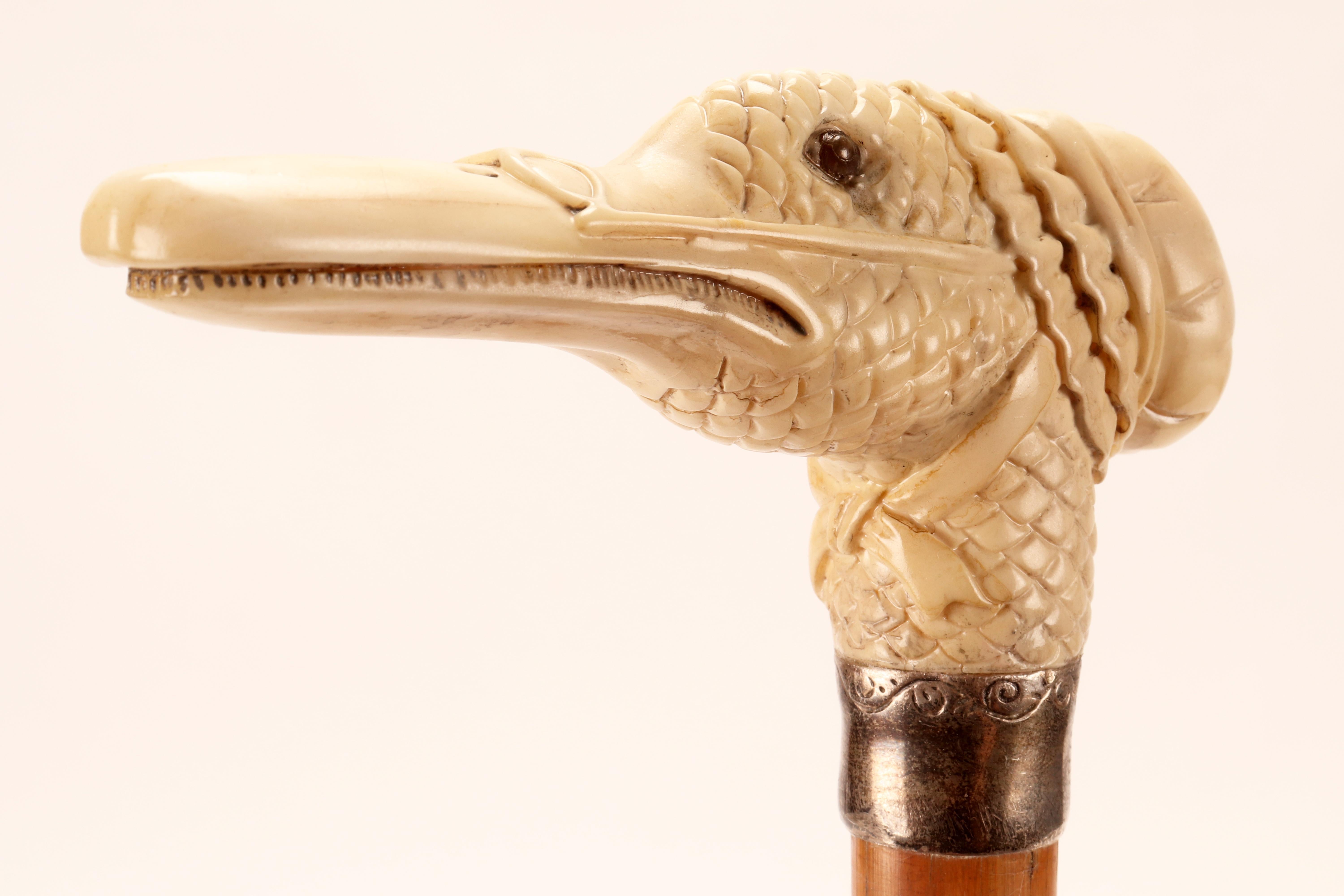 Ivory handle walking stick depicting a goose head, Austria1880.  For Sale 2