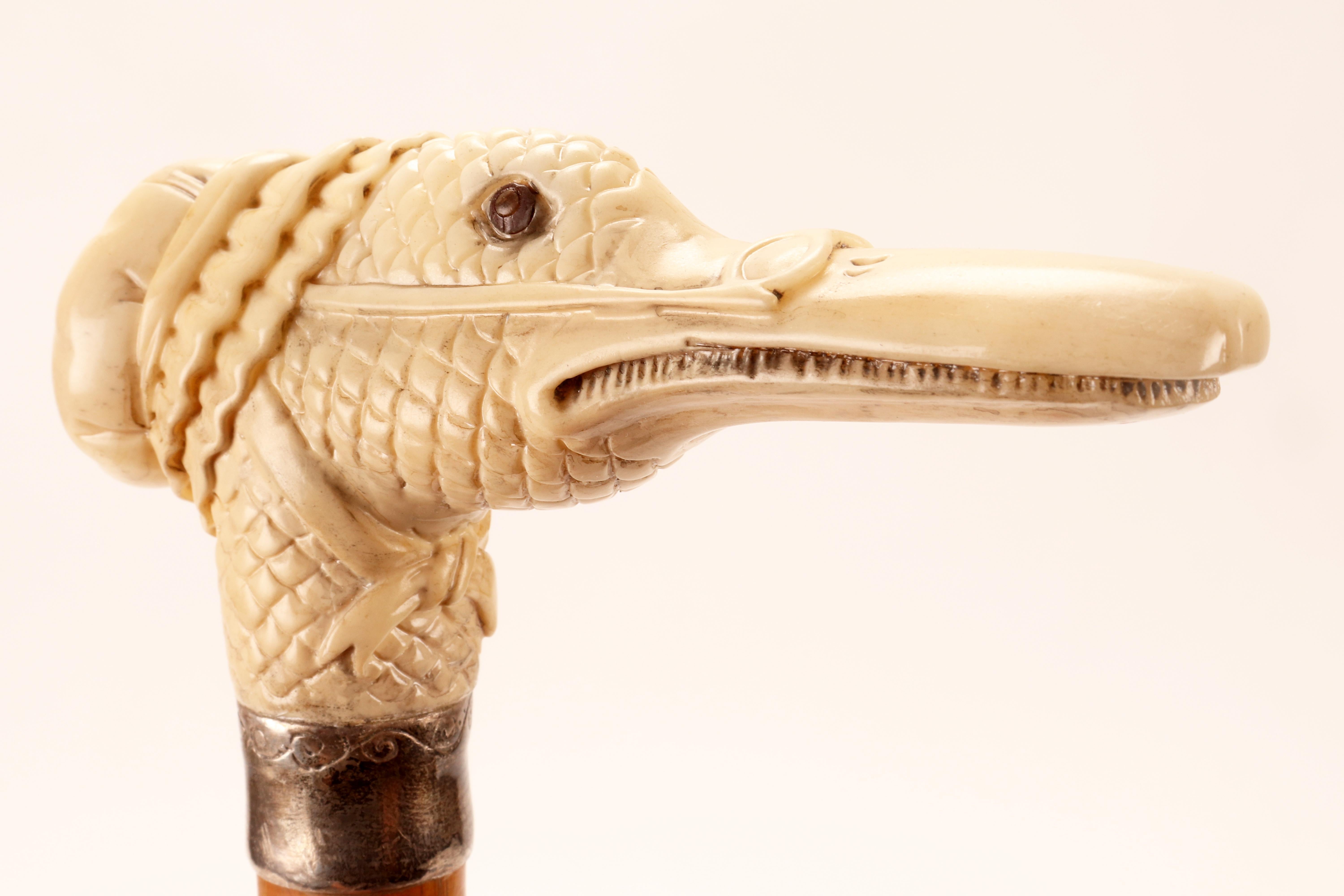 Ivory handle walking stick depicting a goose head, Austria1880.  For Sale 3