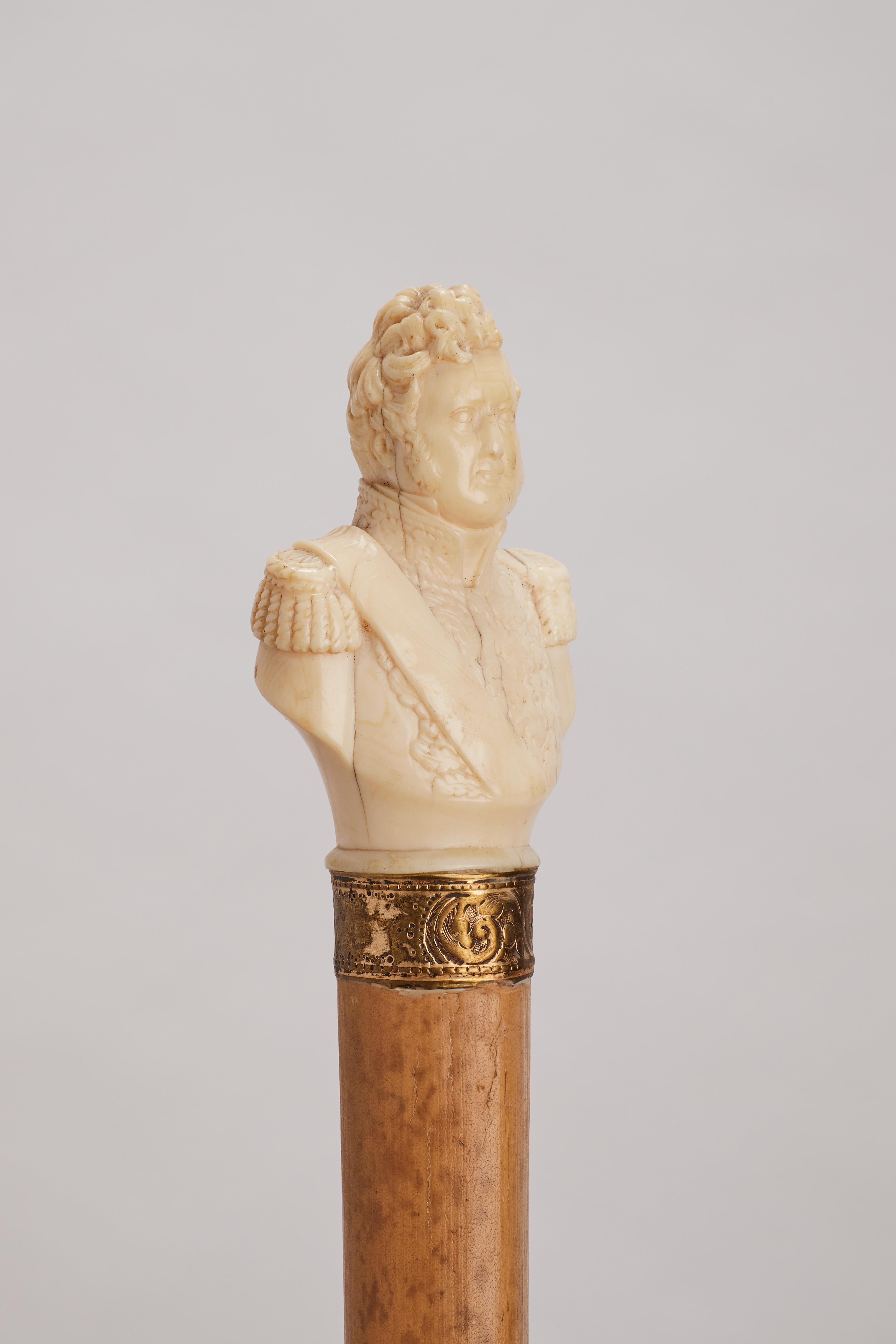 French Ivory handle walking stick depicting a portrait of Louis Philippe. France 1870.  For Sale