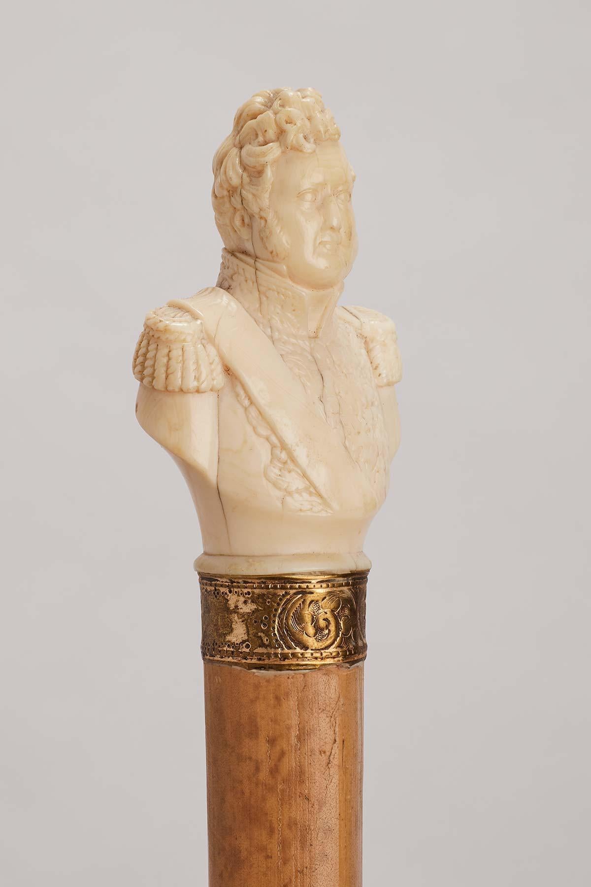 French Ivory handle walking stick, depicting a portrait of Louis Philippe, France 1870. For Sale