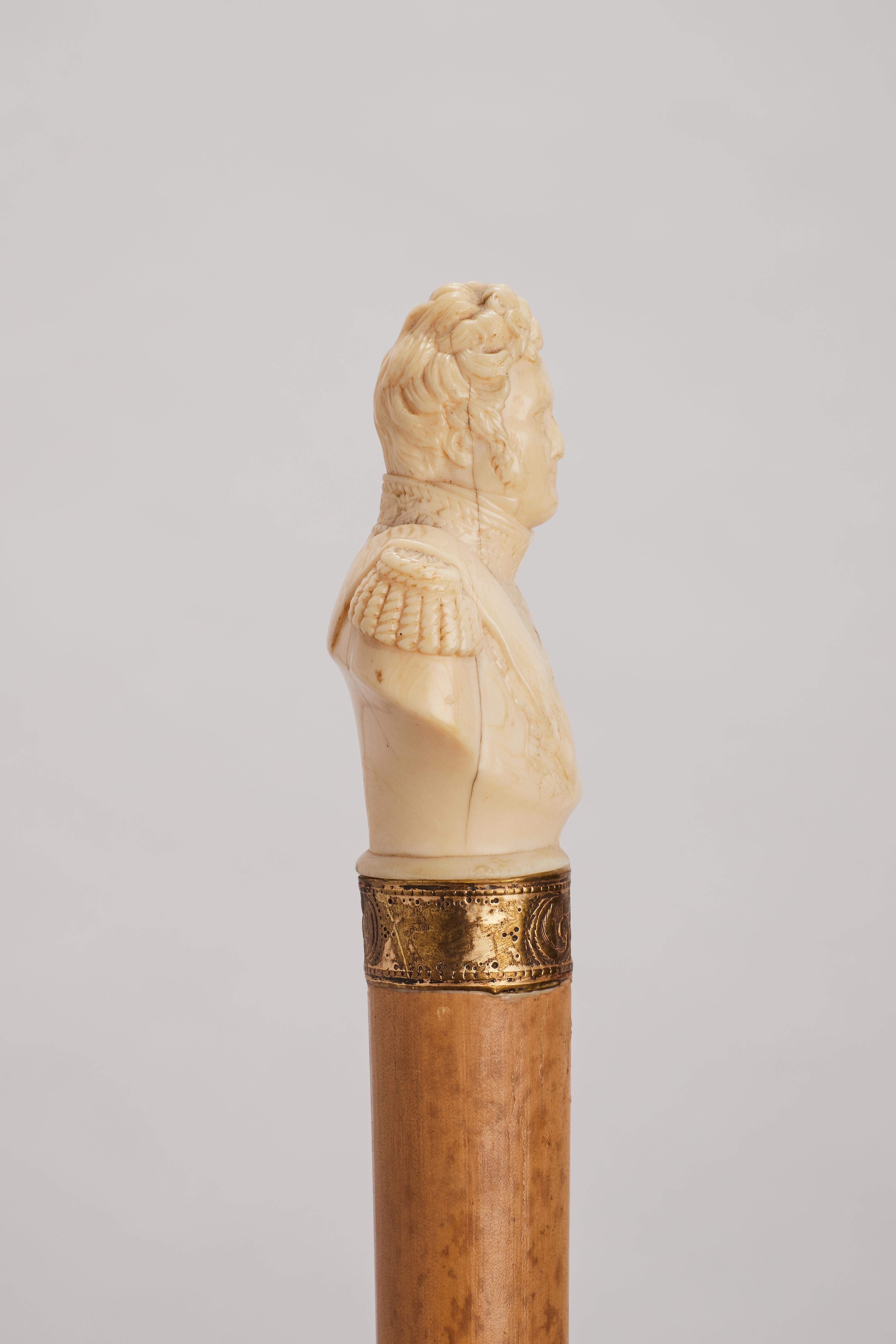 Stick à poignée ivoire représentant un portrait de Louis Philippe France 1870.  Bon état - En vente à Milan, IT