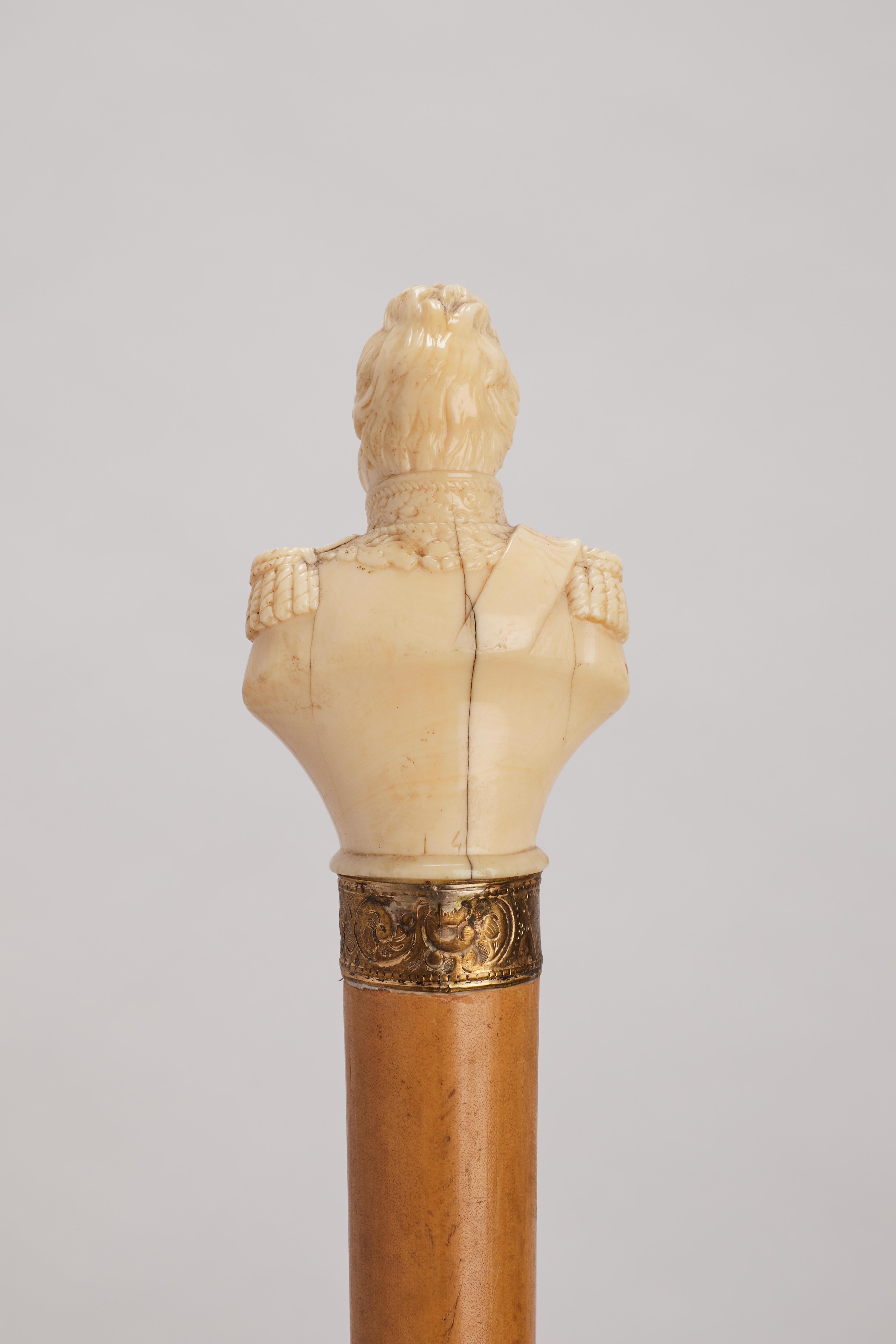 19th Century Ivory handle walking stick depicting a portrait of Louis Philippe. France 1870.  For Sale