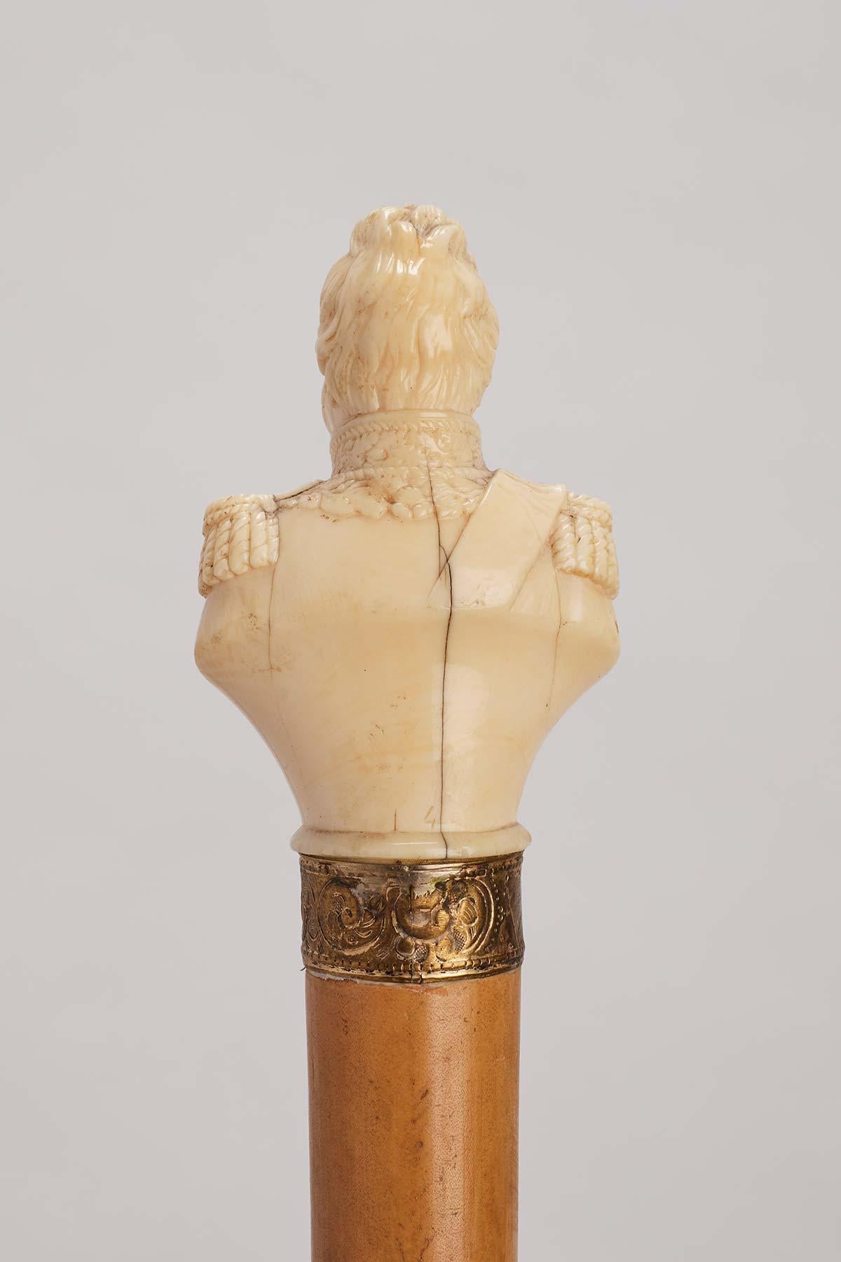 19th Century Ivory handle walking stick, depicting a portrait of Louis Philippe, France 1870. For Sale