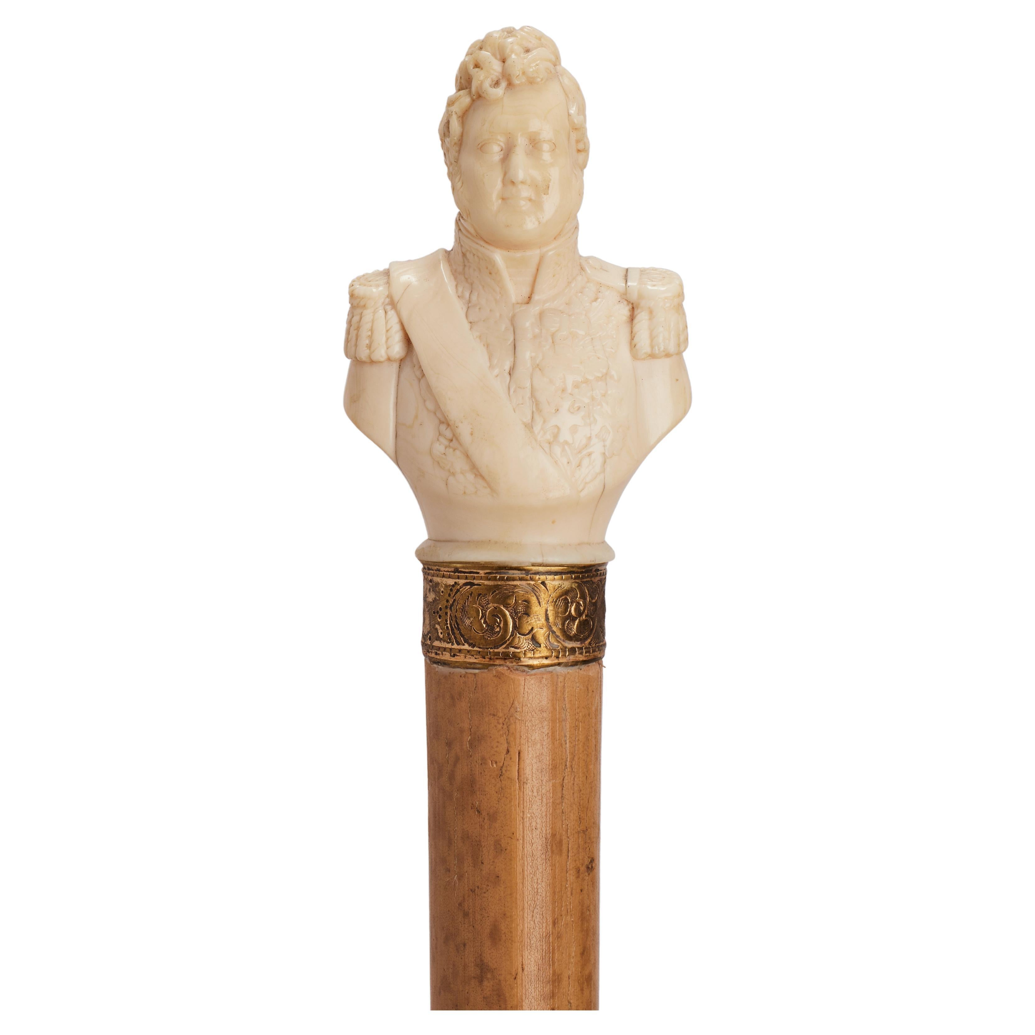 Ivory handle walking stick depicting a portrait of Louis Philippe. France 1870. 