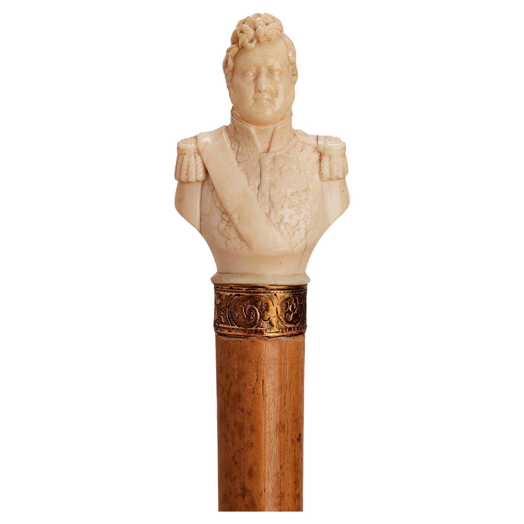 Ivory handle walking stick, depicting a portrait of Louis Philippe, France 1870. For Sale
