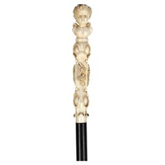 Bastón con mango de marfil que representa un ángel, Dieppe, Francia 1850.