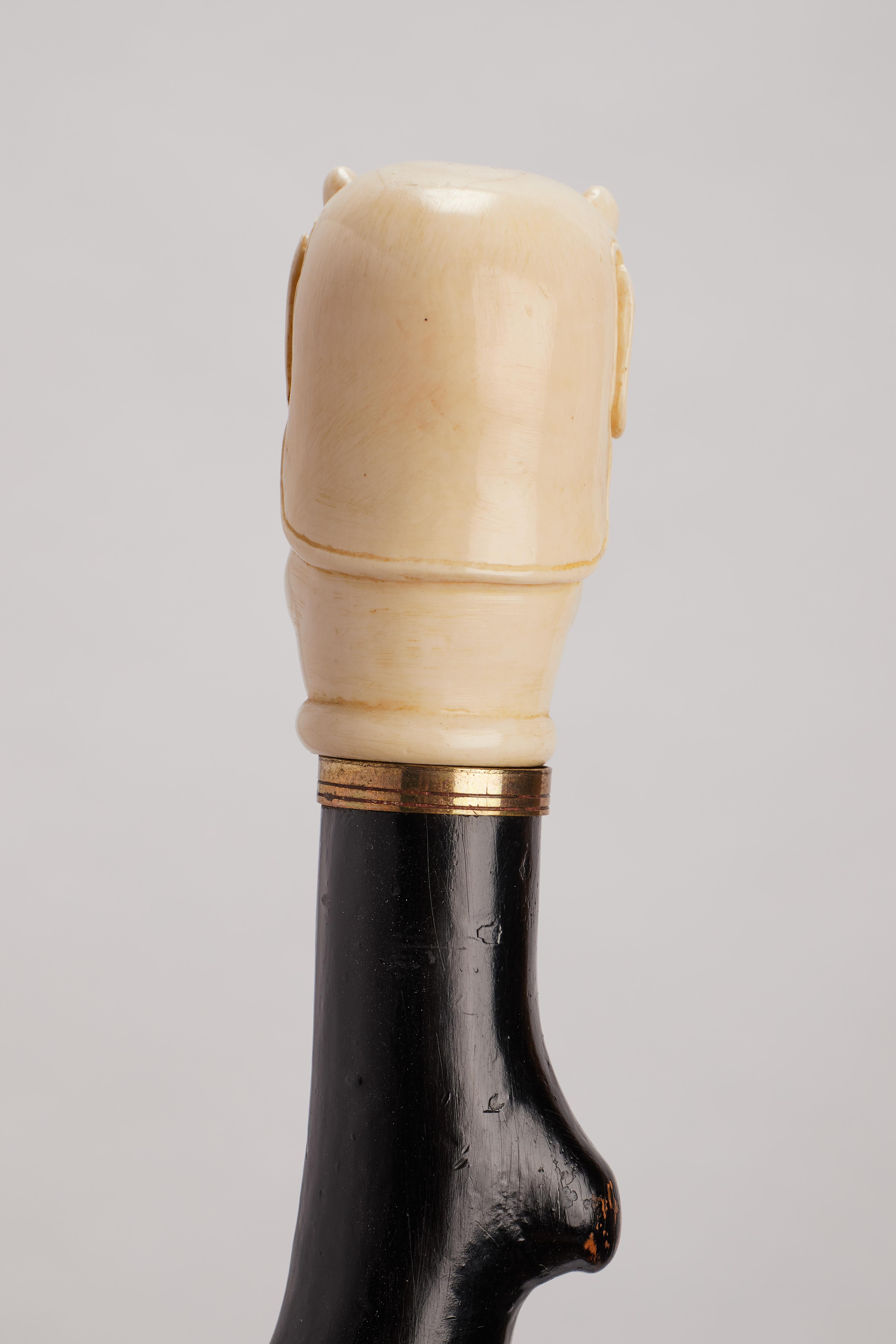Ivory handle walking stick depicting Mephistopheles face, England 1870. For Sale 3