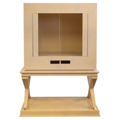 Ivory High Gloss Finish Media Cabinet/Bar with Tambour Doors and "X" Base