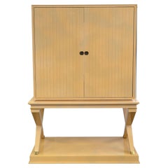 Ivory High Gloss Finish Media Cabinet/Bar with Tambour Doors and "X" Base