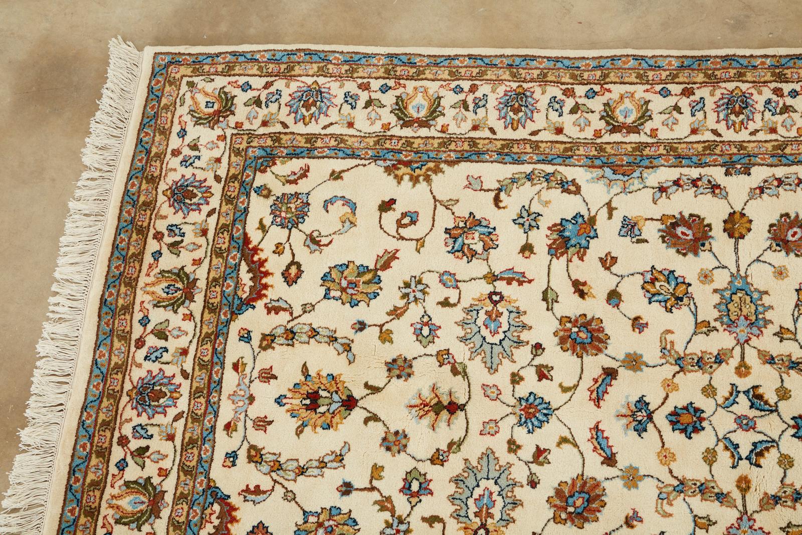 Contemporary Ivory Indo Persian Kashan Design Rug For Sale
