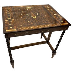 Ivory Inlaid Marquetry Table with Barley Twist Legs 