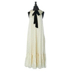 Vestido sin mangas de jacquard marfil con lazo de terciopelo negro Diane Von Furstenberg NUEVO