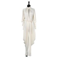  Ivory jersey draped jumpsuit with braided belt Circa 1970 's