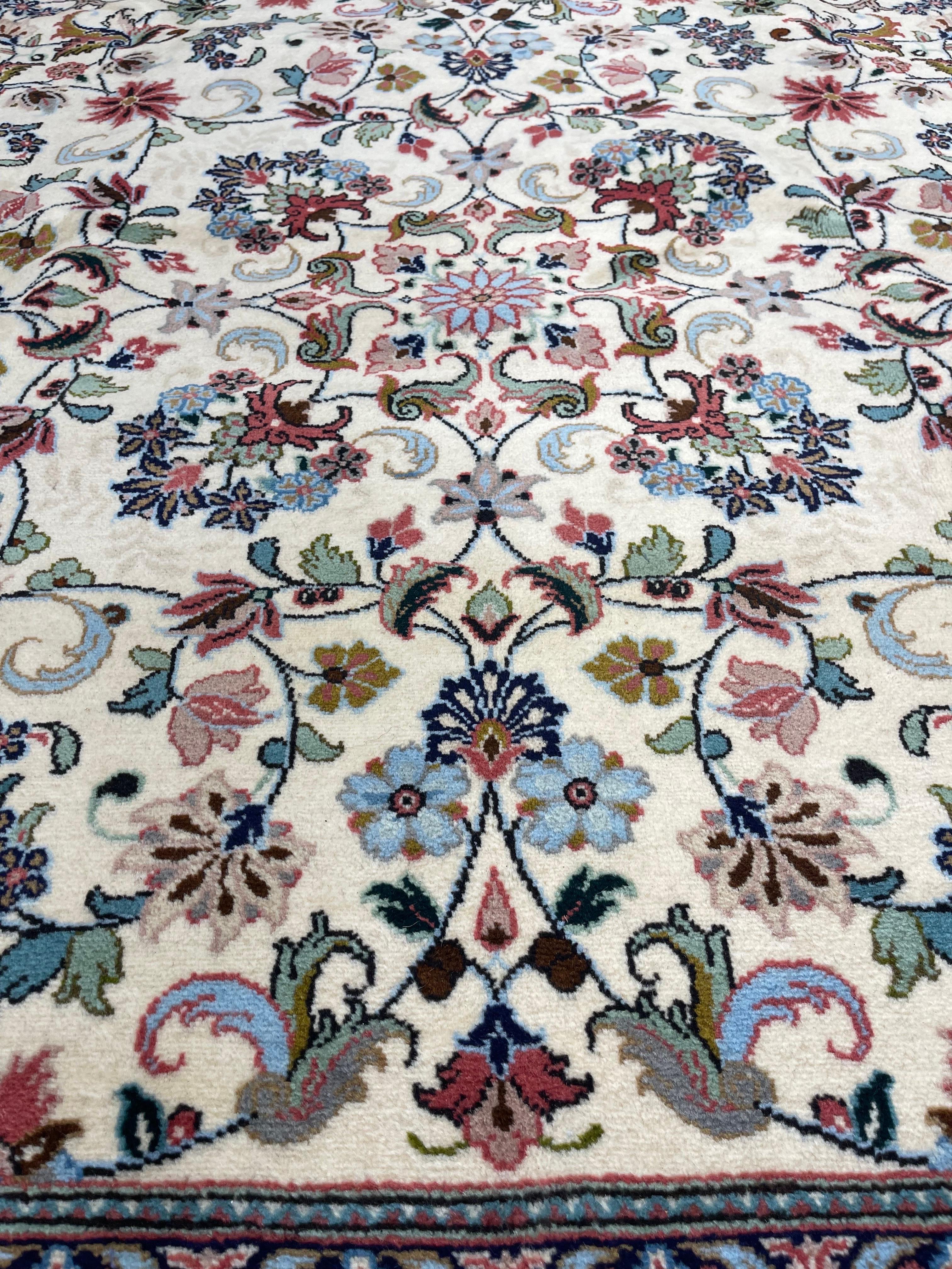 Wool Ivory Kashan Square Rug For Sale