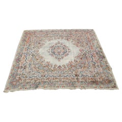 Ivory Kirman Room Size Oriental Wool Rug Circa 1950