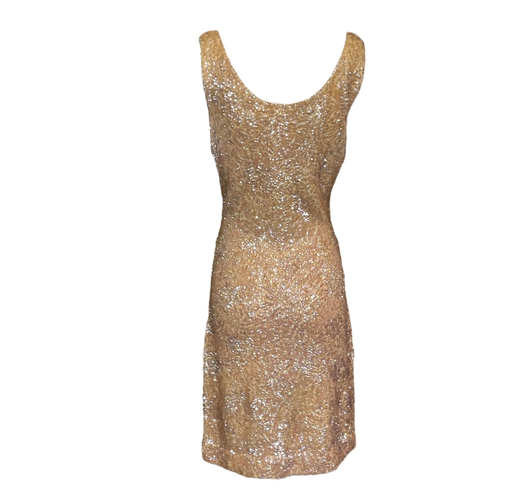 Vestido Body Con de punto marfil con lentejuelas iridiscentes, años 60 Marrón en venta