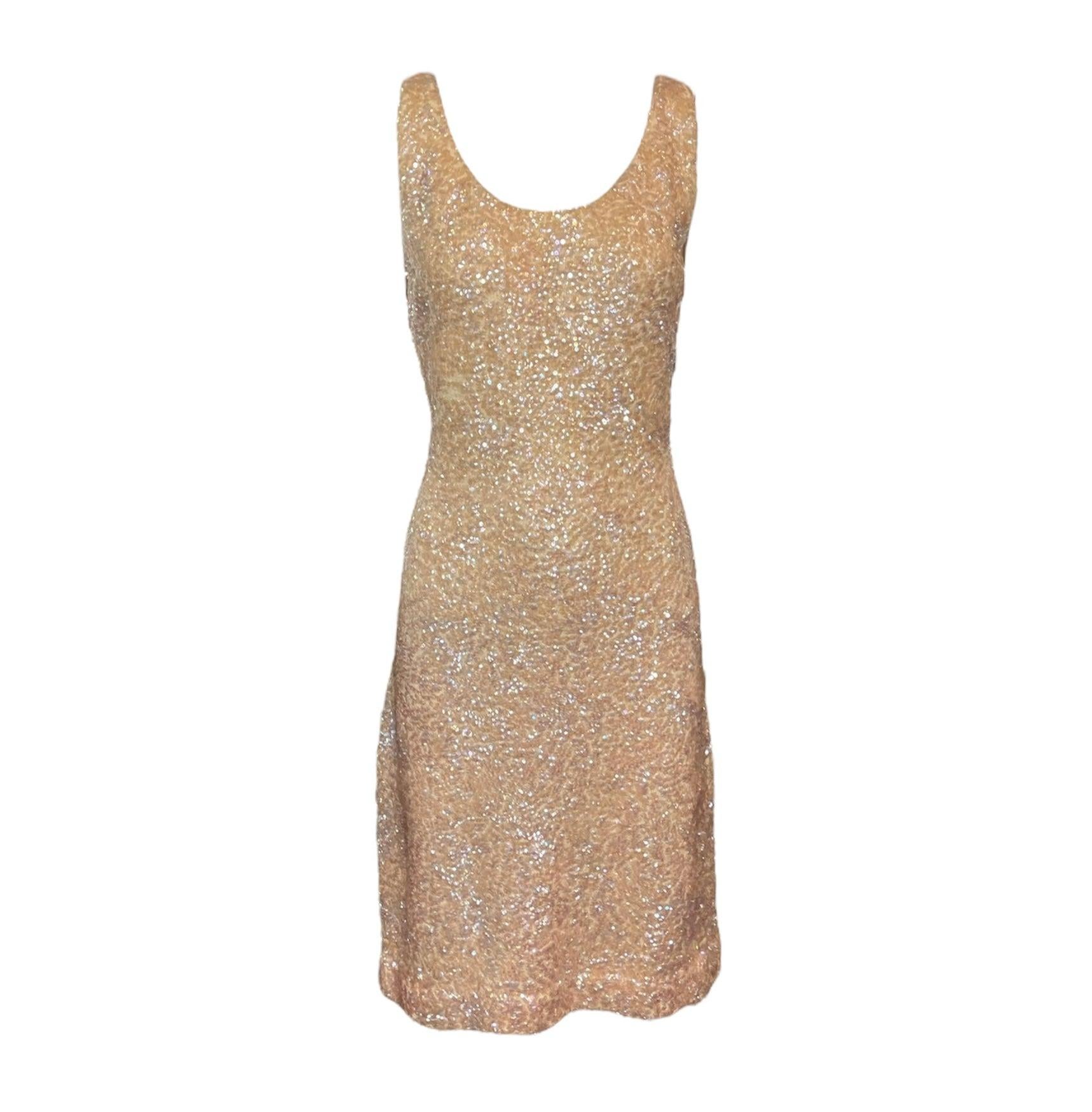 Vestido Body Con de punto marfil con lentejuelas iridiscentes, años 60 en venta