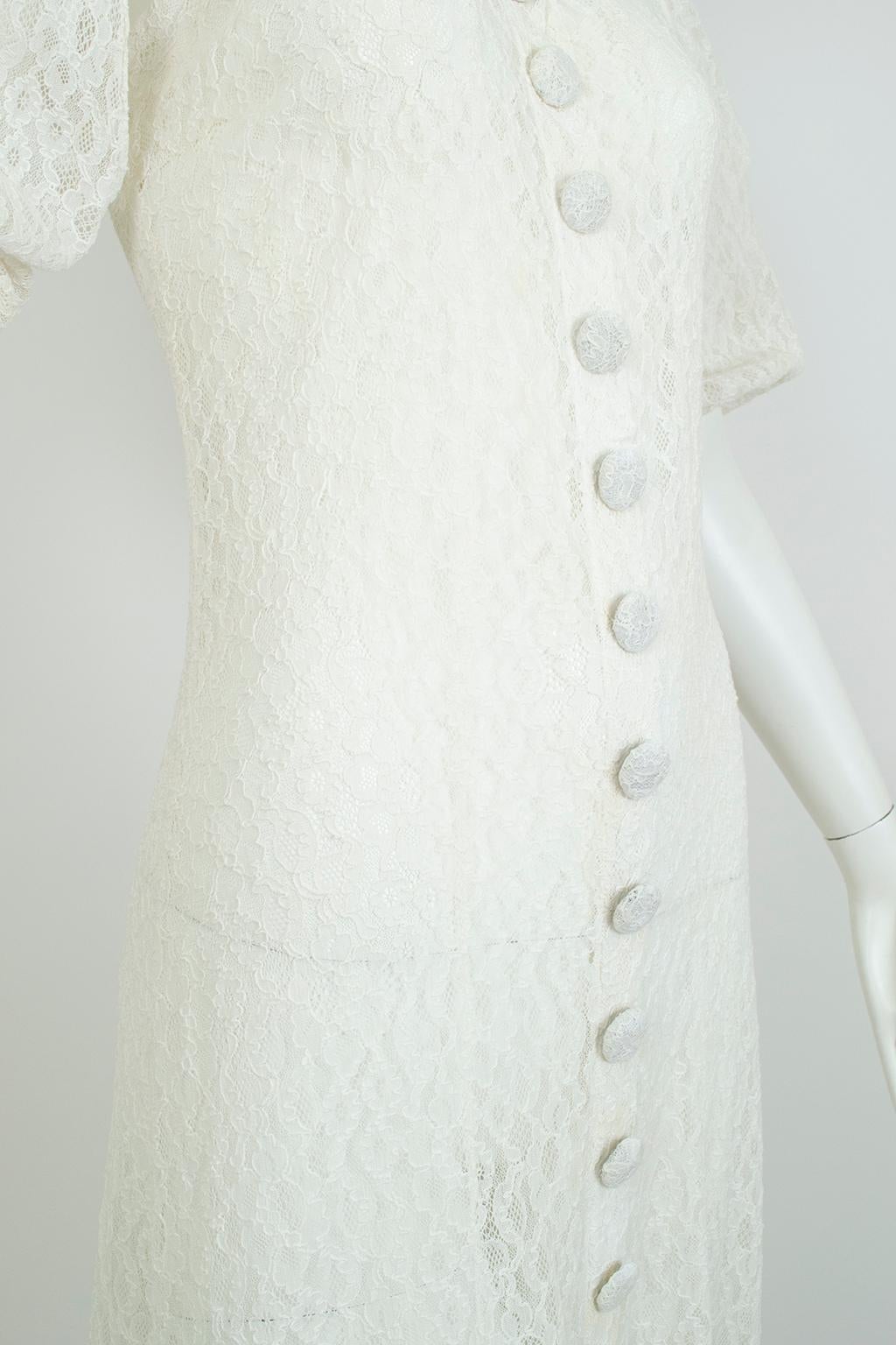 Ivory Lace Bridal Shirtwaist Princess Tea Gown with Slashed Puff Sleeve–XS, 1950 3