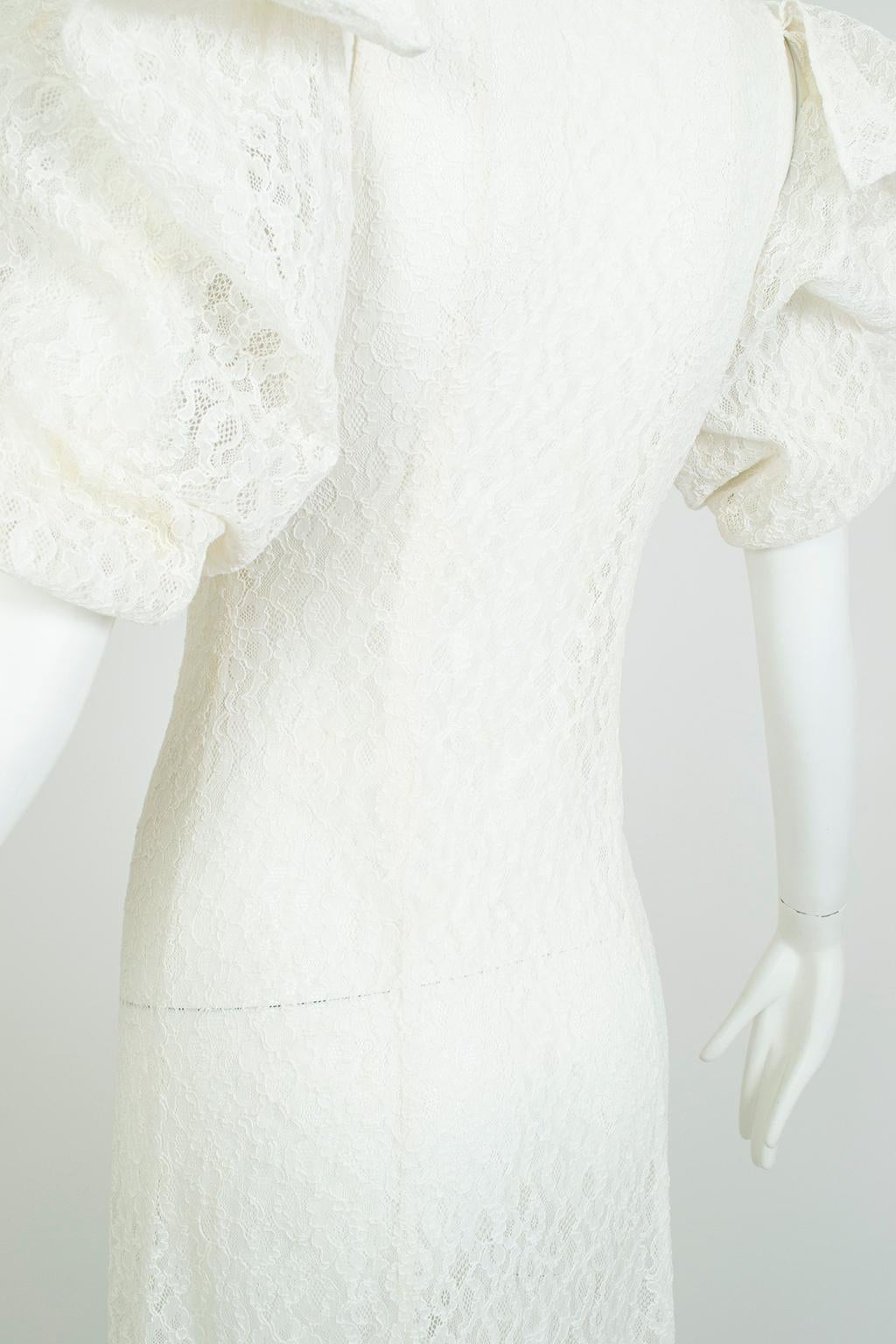 Ivory Lace Bridal Shirtwaist Princess Tea Gown with Slashed Puff Sleeve–XS, 1950 4