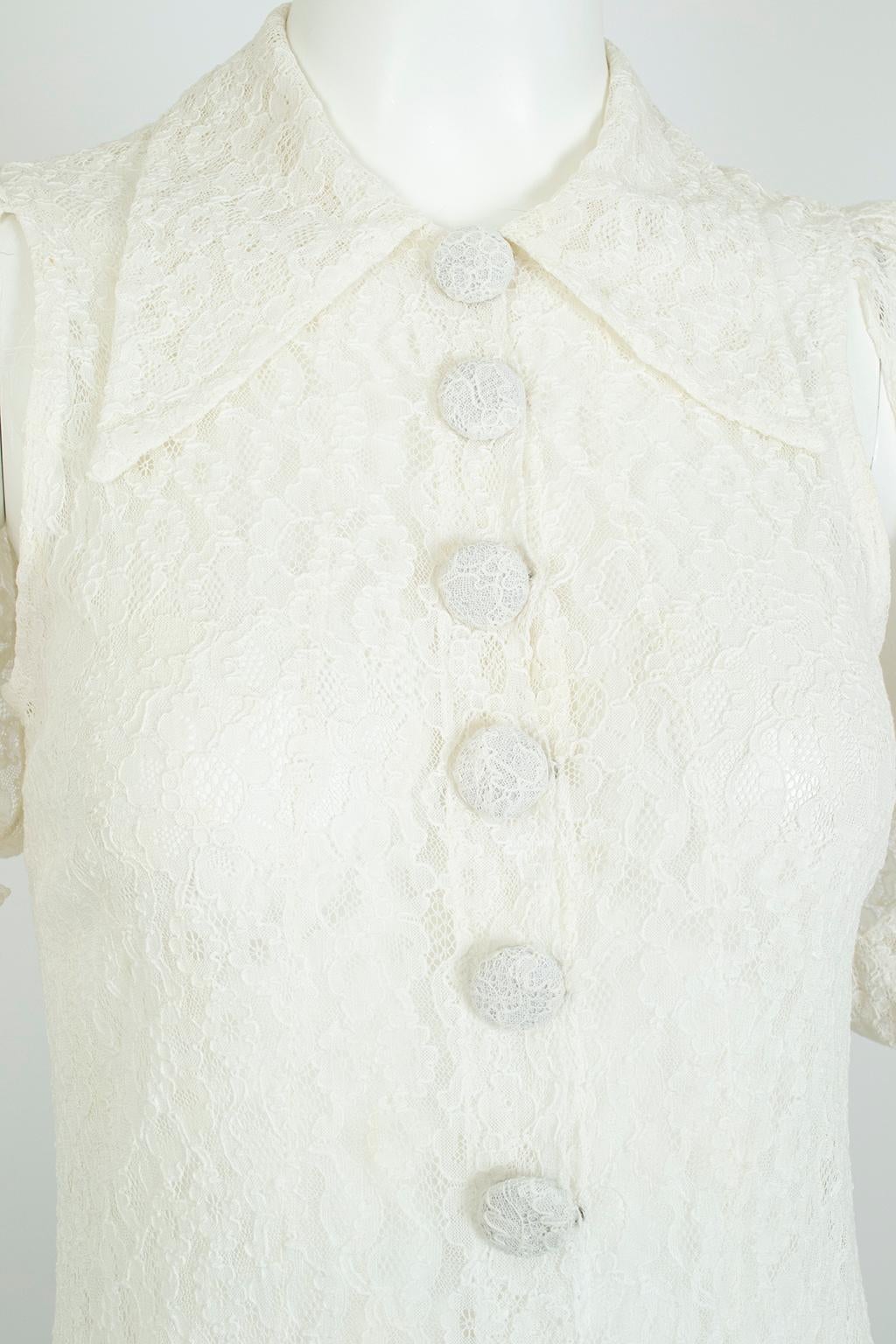 Ivory Lace Bridal Shirtwaist Princess Tea Gown with Slashed Puff Sleeve–XS, 1950 5