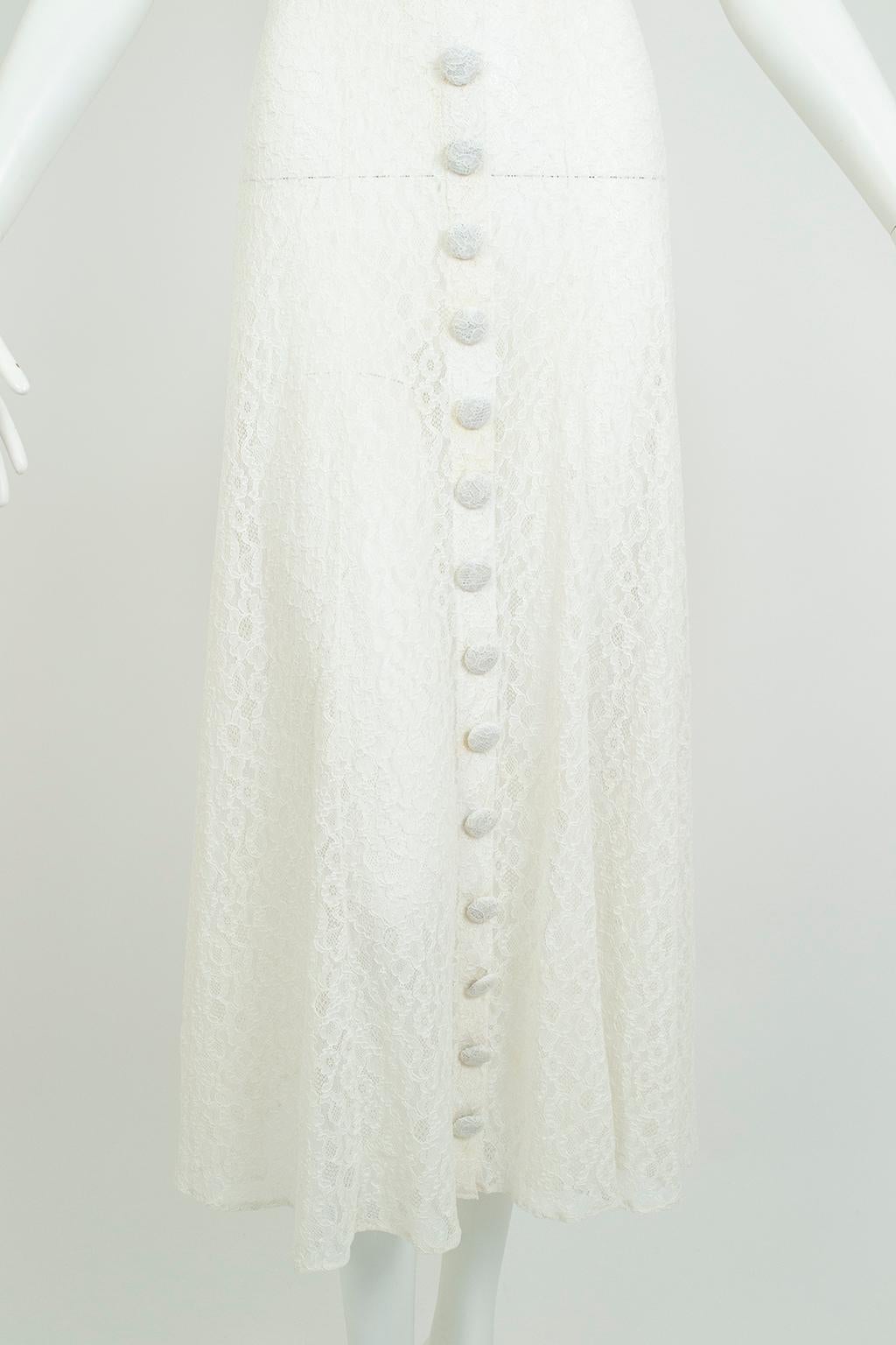 Ivory Lace Bridal Shirtwaist Princess Tea Gown with Slashed Puff Sleeve–XS, 1950 6