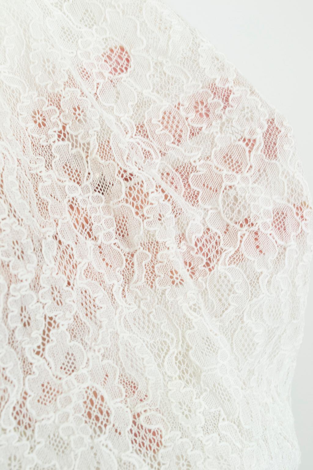 Ivory Lace Bridal Shirtwaist Princess Tea Gown with Slashed Puff Sleeve–XS, 1950 7