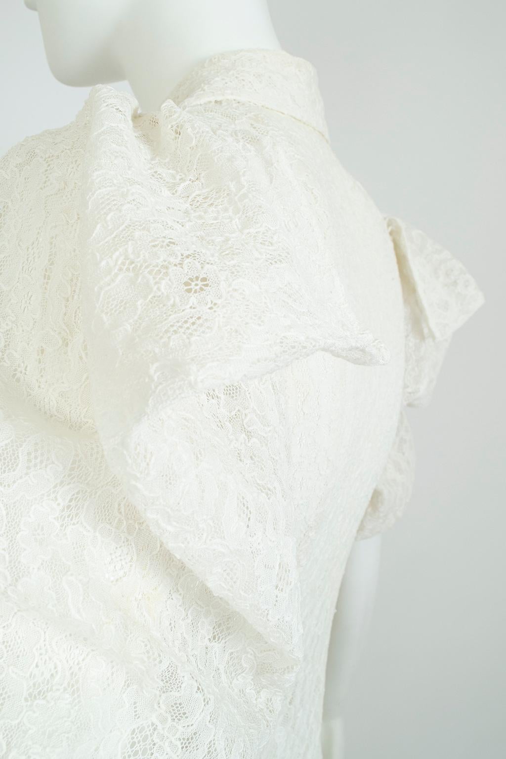 Ivory Lace Bridal Shirtwaist Princess Tea Gown with Slashed Puff Sleeve–XS, 1950 2