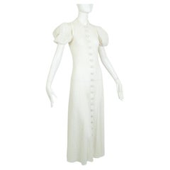 Vintage Ivory Lace Bridal Shirtwaist Princess Tea Gown with Slashed Puff Sleeve–XS, 1950