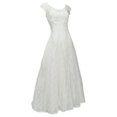 Ivory Lace Drop-Waist Wedding Gown with Bateau Neck - XS, 1950s