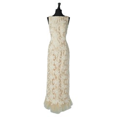 Vintage Ivory lace wedding dress with tulle ruffle bottom edge Circa 1960's
