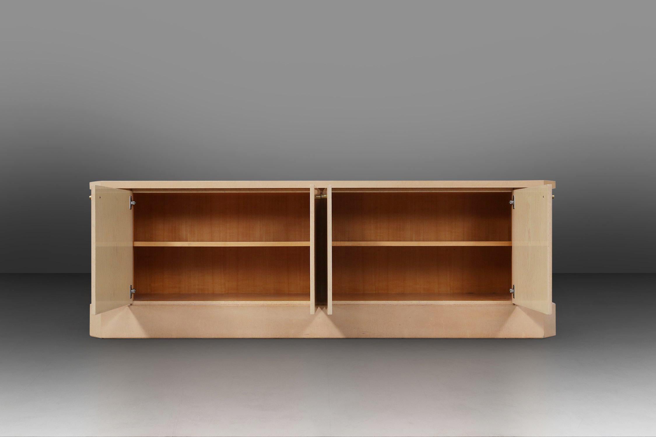 Lacquered Ivory Lacquer Sideboard in burl wood by Jean Claude Dresse, 1970s For Sale