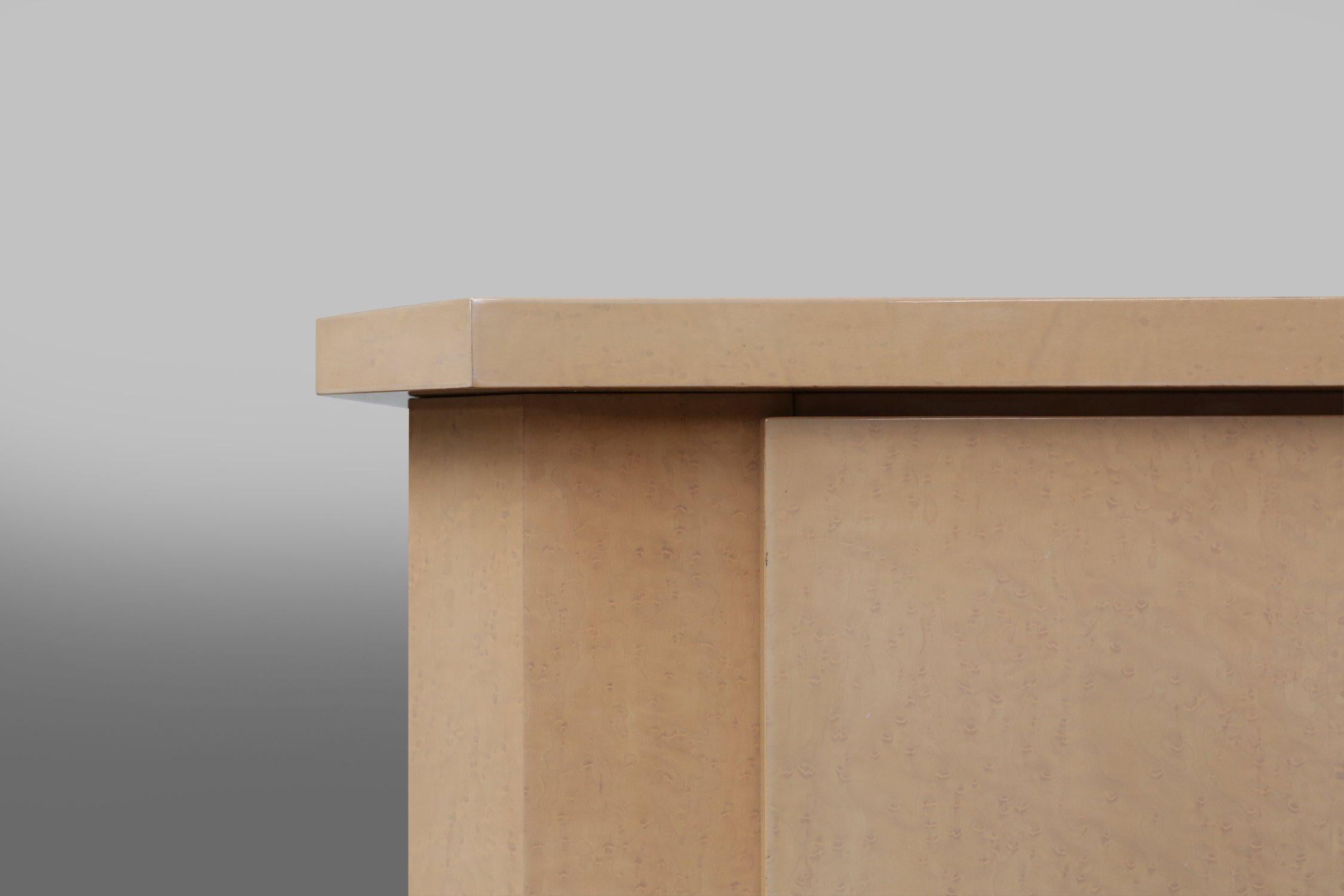 Ivory Lacquer Sideboard in burl wood by Jean Claude Dresse, 1970s For Sale 1