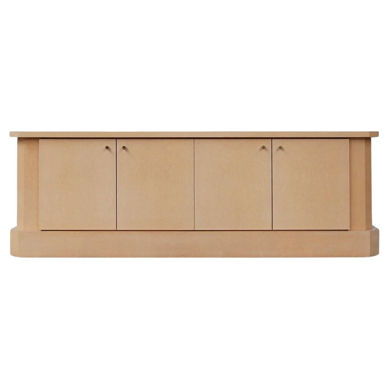Ivory Lacquer Sideboard in burl wood by Jean Claude Dresse, 1970s For Sale