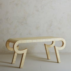 Ivory Lacquered Desk with Leather Top by Alessandro for Baker, 1980s