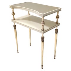 Ivory Lacquered Nightstand / Console Table with Golden Top and Brass Legs, Italy