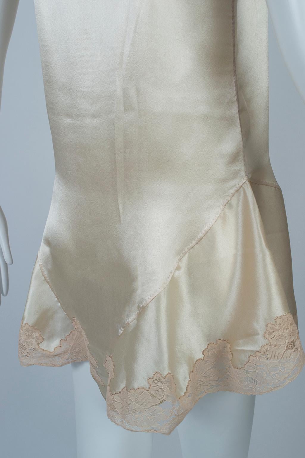 Ivory Bridal Trousseau Lacquered Satin Skirt Leg Step-In Romper Teddy –XS, 1920s For Sale 4