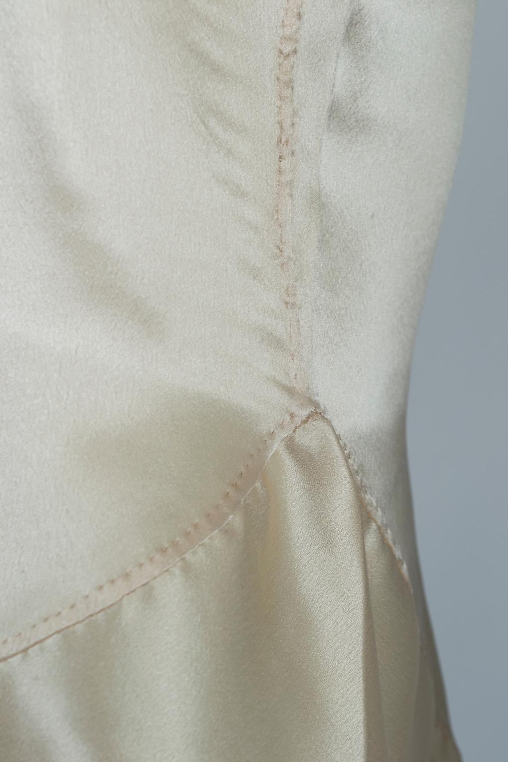 Ivory Bridal Trousseau Lacquered Satin Skirt Leg Step-In Romper Teddy –XS, 1920s 6