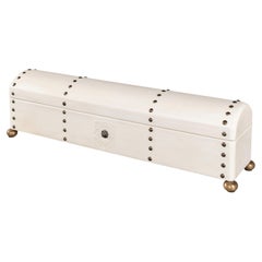 Ivory Leather Box with Brass Nailheads and Ball Feet
