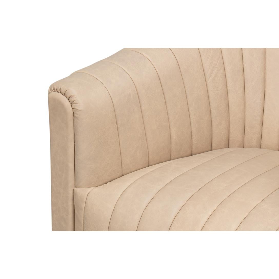 Contemporary Ivory Leather Channel Tufted Swivel Chair For Sale