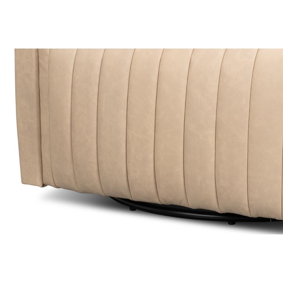 Ivory Leather Channel Tufted Swivel Chair For Sale 2